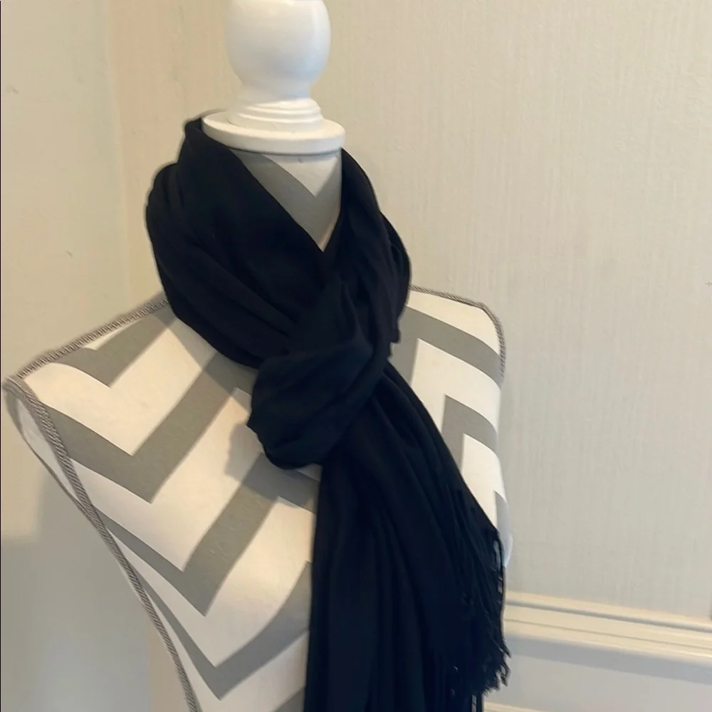 Solid Black Fringe Women's Scarf Shawl Pashmina Soft Oversized Blanket Warm OS